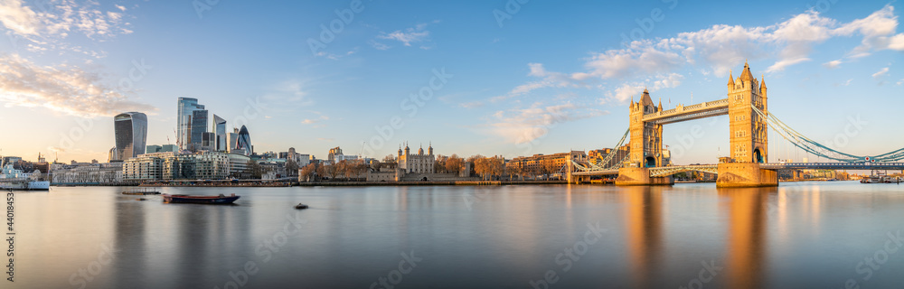 Long exposure panorama of Tower Bridge in London. England