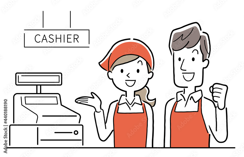 ベクターイラスト素材 スーパーのレジで働く男性と女性 Stock Vector Adobe Stock
