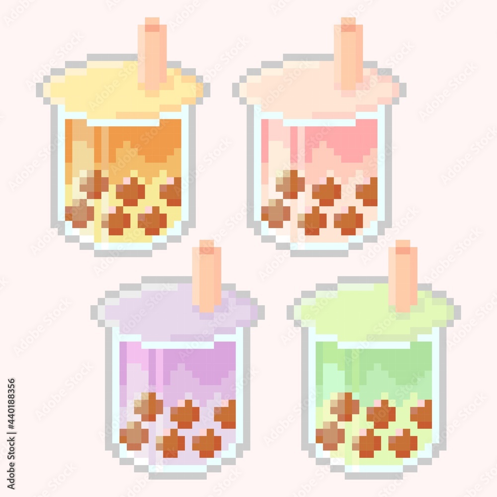 Illustration vector graphic of boba drink pixel Illustration vector graphic of boba drink pixel