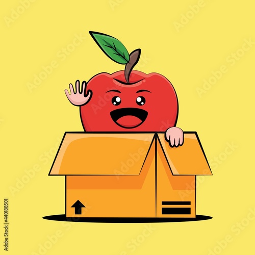 Cute red apple in box cartoon vector design illustration. Red apple free vector