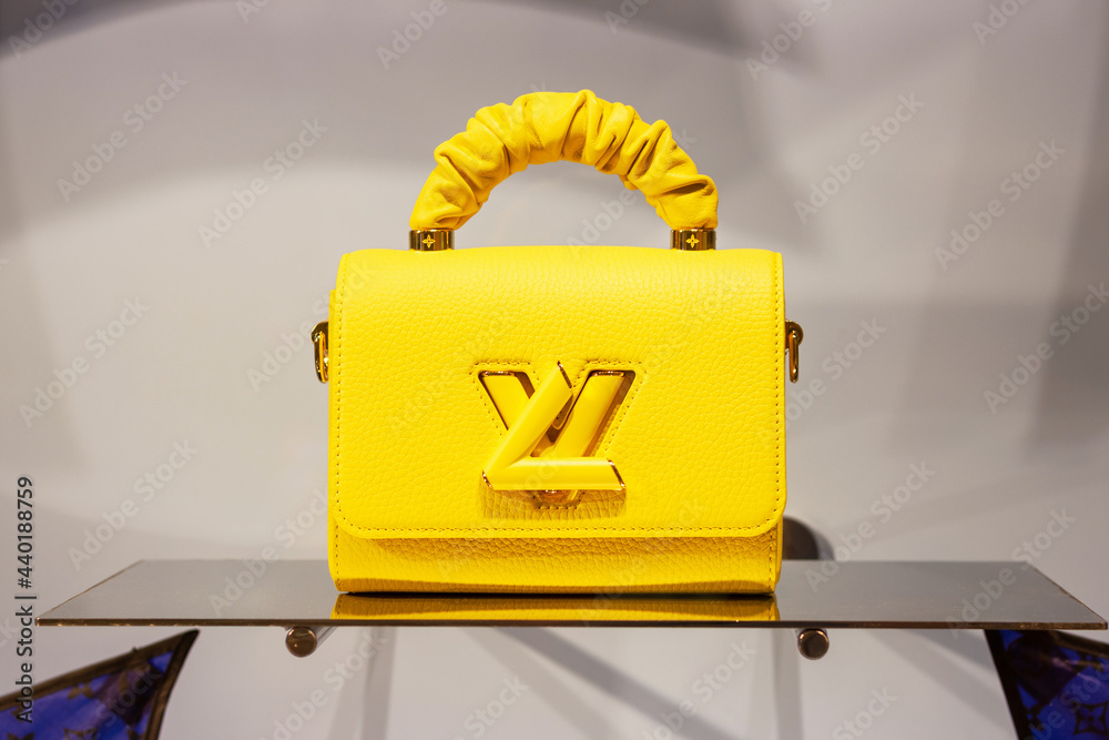 Seoul - 06.15.2021: yellow Louis Vuitton bag on showcase in store
