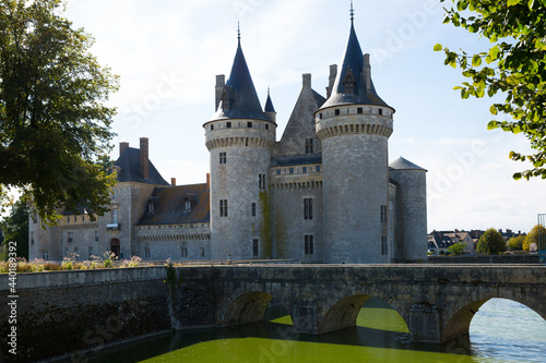 View of gorgeous medieval castle Chateau de Sully-sur-Loire on river Loire, France