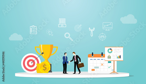 succession plan concept with people handshake with modern flat style