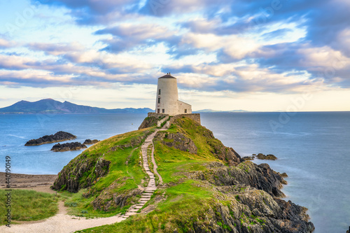 Lighthouse on Llanddwyn Island at the coast of Anglesey. North Wales,UK