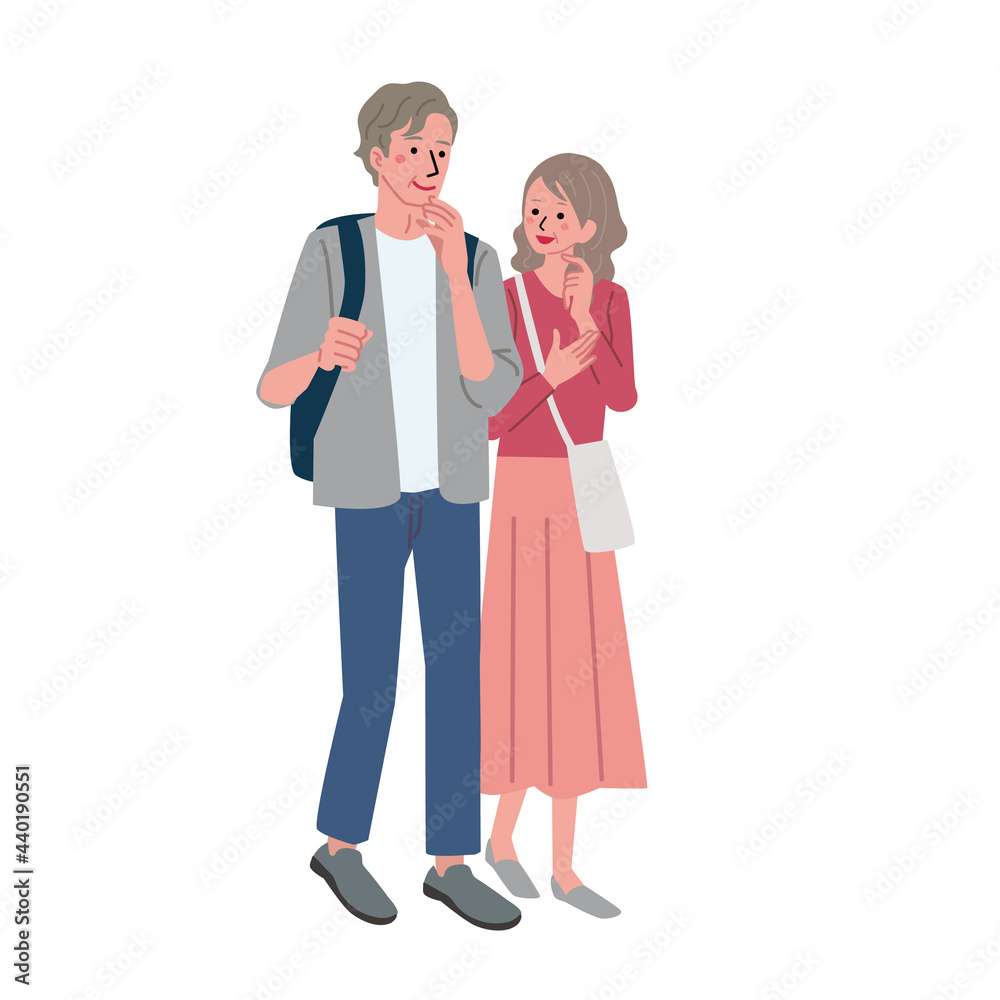買い物をするシニアの男女のイラスト 買い物をするシニアの男女のイラスト