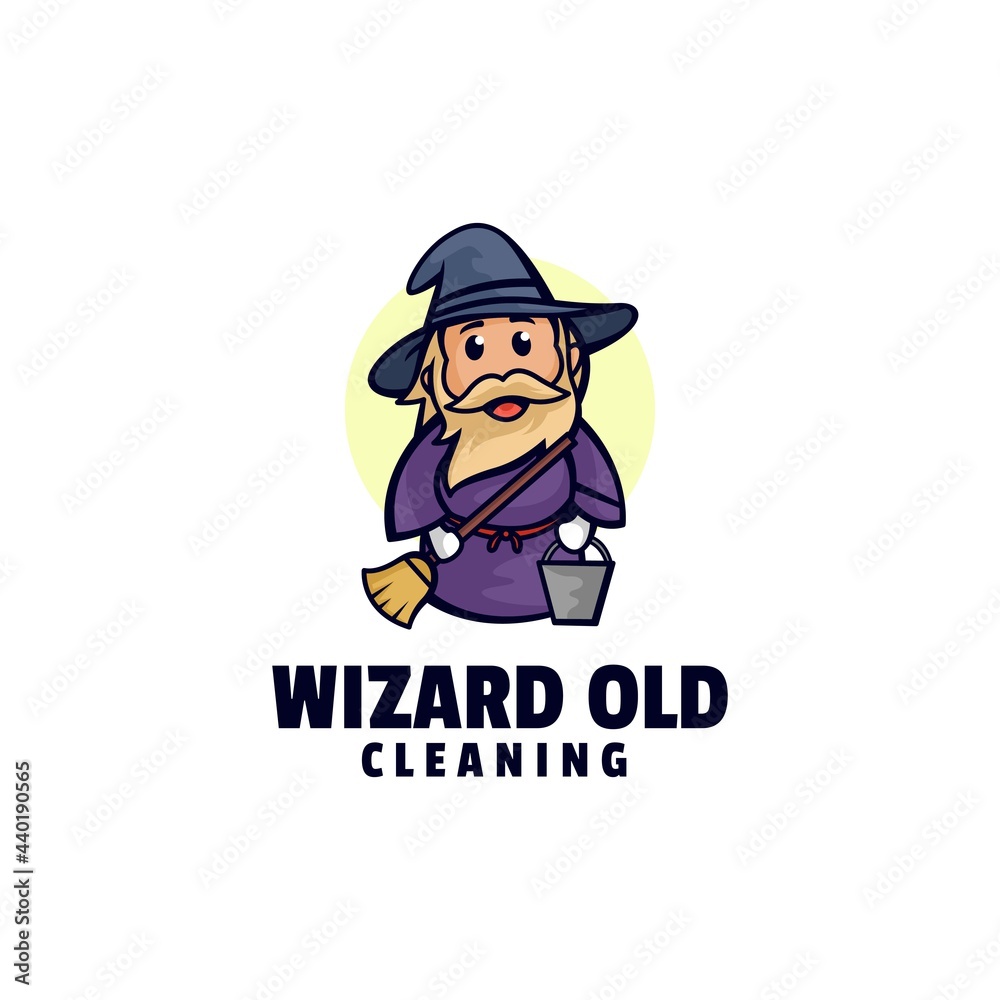 Vector Logo Illustration Wizard Oldman Mascot Cartoon Style.