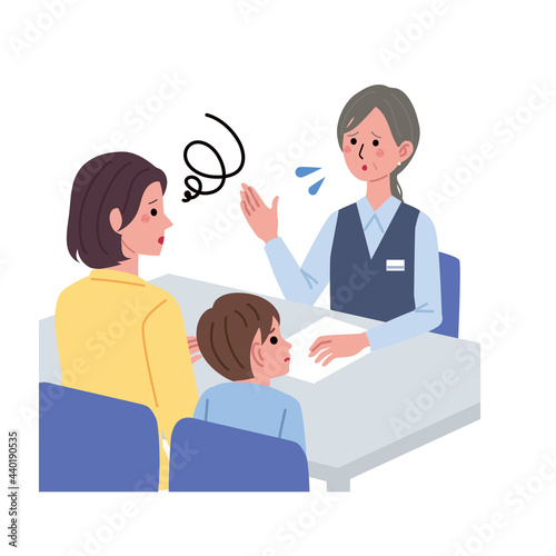 受付業務をするシニアの女性　困っている表情