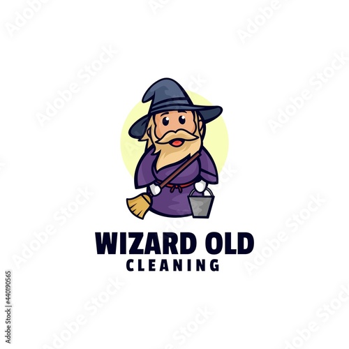 Vector Logo Illustration Wizard Oldman Mascot Cartoon Style.