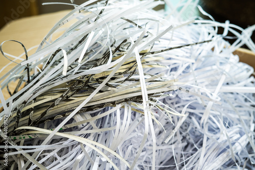 White shredded paper in a carboard box. photo