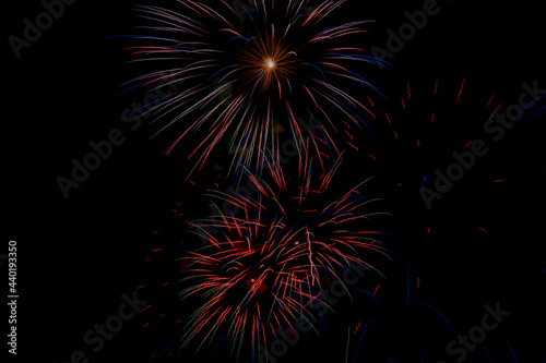 Fireworks in night sky, to celebrate a holiday, seasonal or special event.