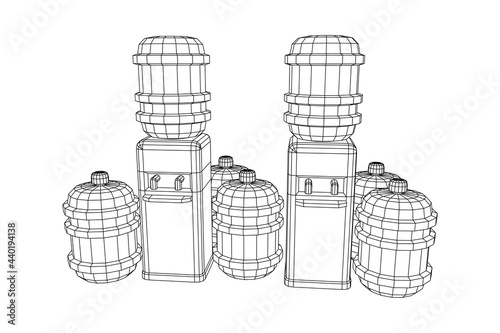 Water cooler with full bottle. Refreshment office concept. Wireframe low poly mesh vector illustration