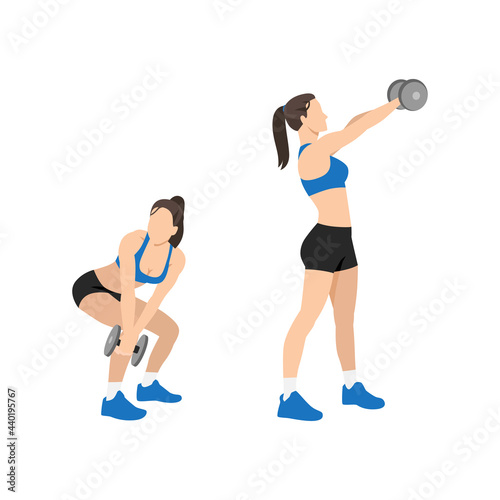 Woman doing Dumbbell wood chops exercise. Flat vector illustration isolated on white background