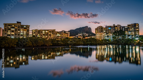 Town river reflections at sunset in Townsville  Queensland  Australia 