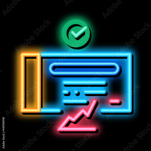 confirmed document chart neon light sign vector. Glowing bright icon confirmed document chart sign. transparent symbol illustration