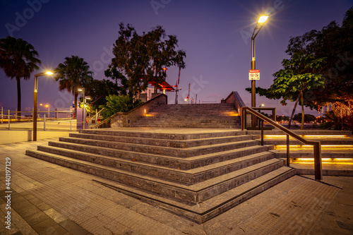 Stairs to the Victoria bridge at night in Townsville, Queensland, Australia
