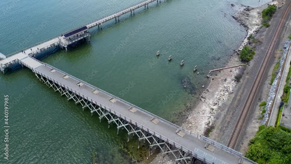 Aerial view of the pier and walkway in Boulevard Park in Bellingham, Washington Aerial view of the pier and walkway in Boulevard Park in Bellingham, Washington
