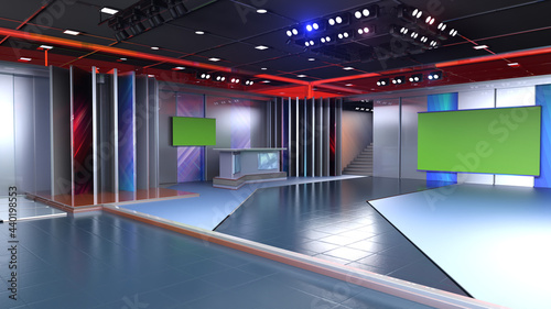 Fototapeta Naklejka Na Ścianę i Meble -  3D Virtual TV Studio News, Backdrop For TV Shows .TV On Wall.3D Virtual News Studio Background