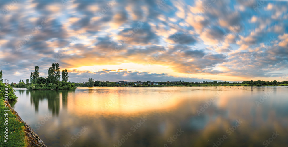 Furzton lake at sunset in Milton Keynes. England