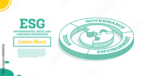 ESG Concept of Environmental, Social and Governance. Isometric Outline Concept. Green Color.