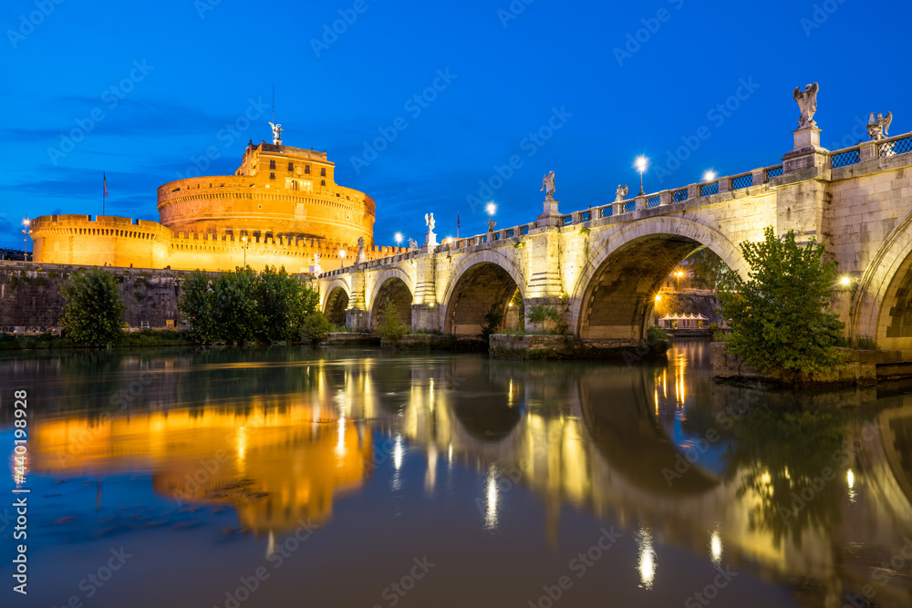 Castel Sant Angelo at dusk in Rome. Italy