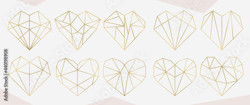 Heart icon vector. Golden geometric style heart. Luxury Love logo design isolated on white background. Design for website, love symbol, Valentine's day or wedding invitation element, Love sign.