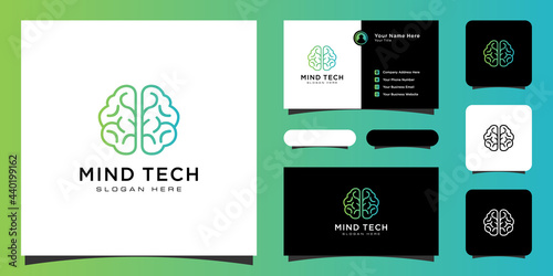 Creative smart brain technology logo design illustration and business card