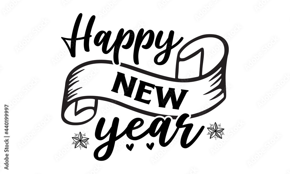 Happy new year, Hand drawn vector illustration, Winter holidays related typographic quote, Vector vintage illustration, vector lettering at green Happy new year, Hand drawn vector illustration, Winter holidays related typographic quote, Vector vintage illustration, vector lettering at green