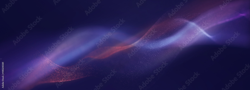 Creative abstract wave technology background with blue light digital effect particulars. 3d Render.