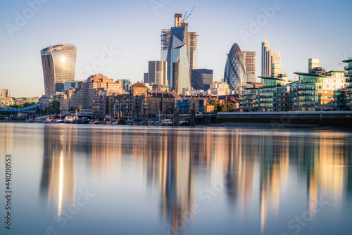 London financial district in early morning light. England