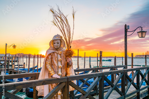 Fototapeta Naklejka Na Ścianę i Meble -  Tourist dressed for Carnival in Venice, Italy