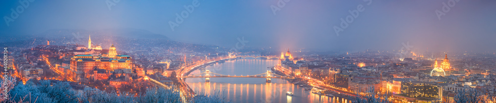 Obraz premium Skyline of Budapest on cold winter day. Hungary