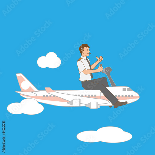 青空を進む旅客機とパイロット