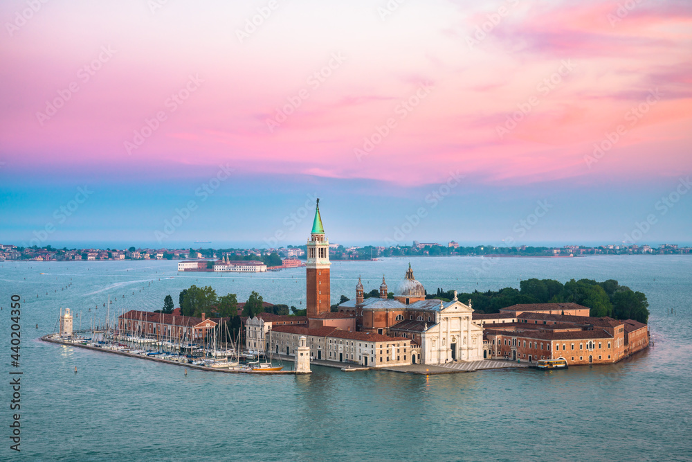 San Giorgio Maggiore Island in Venice at beautiful sunset, Italy