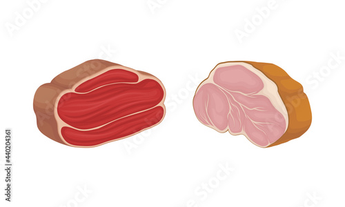 Meat with Tenderloin Slabs as Foodstuff from Butchery Vector Set