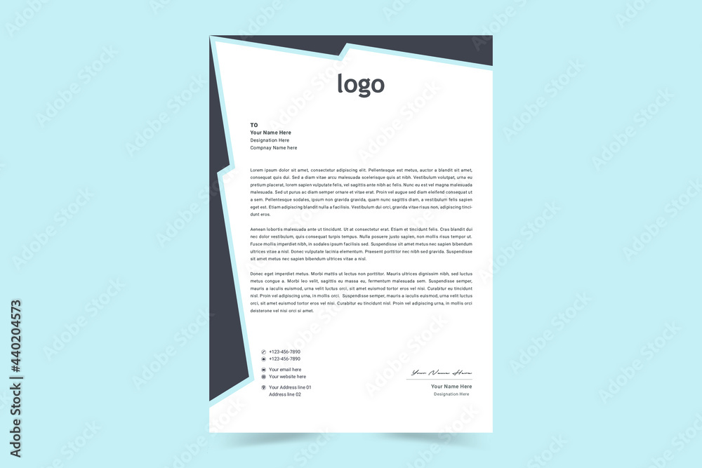 A4 Letterhead Template Vector Design. Corporate letterhead, modern letterhead, Professional, Minimalist, clean and abstract letterhead for you brand identity design. Vector illustration