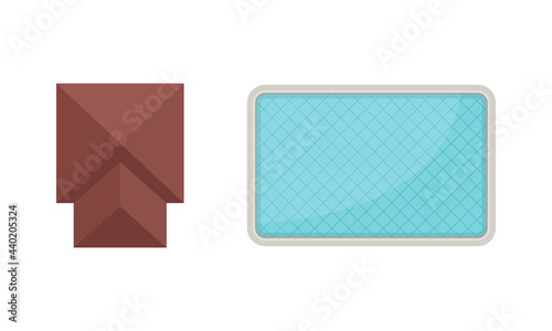 Landscape and Garden Design Elements with Pavilion and Pool Above View Vector Set