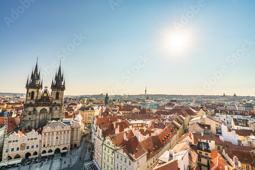 Old Town square with Tyn Church in Prague, Czech Republic photo