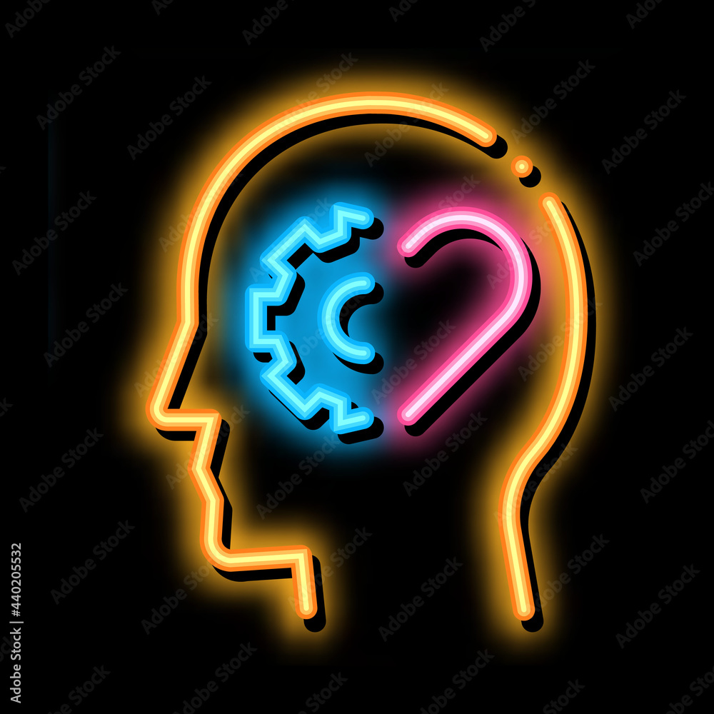 human brain settings and heart neon light sign vector. Glowing bright icon human brain settings and heart sign. transparent symbol illustration human brain settings and heart neon light sign vector. Glowing bright icon human brain settings and heart sign. transparent symbol illustration
