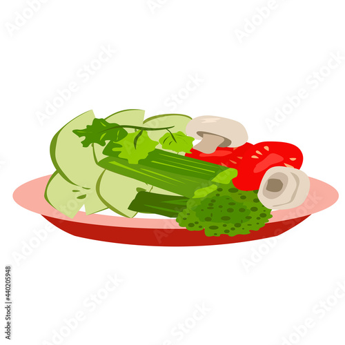 A plate with vegetables and mushrooms. Vegetarian food.