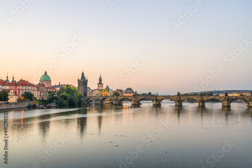 Charles bridge at sunrise in Prague  Czech Republic