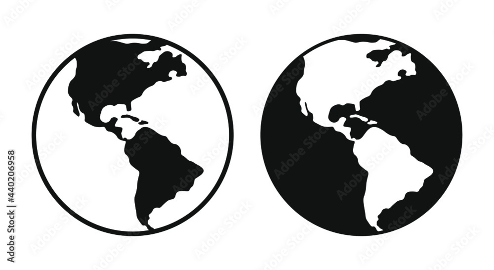 Obraz premium Earth icon. Globe sphere map symbol. World from space sign. North and south america atlas geography. Web application interface internet button. Vector illustration image.