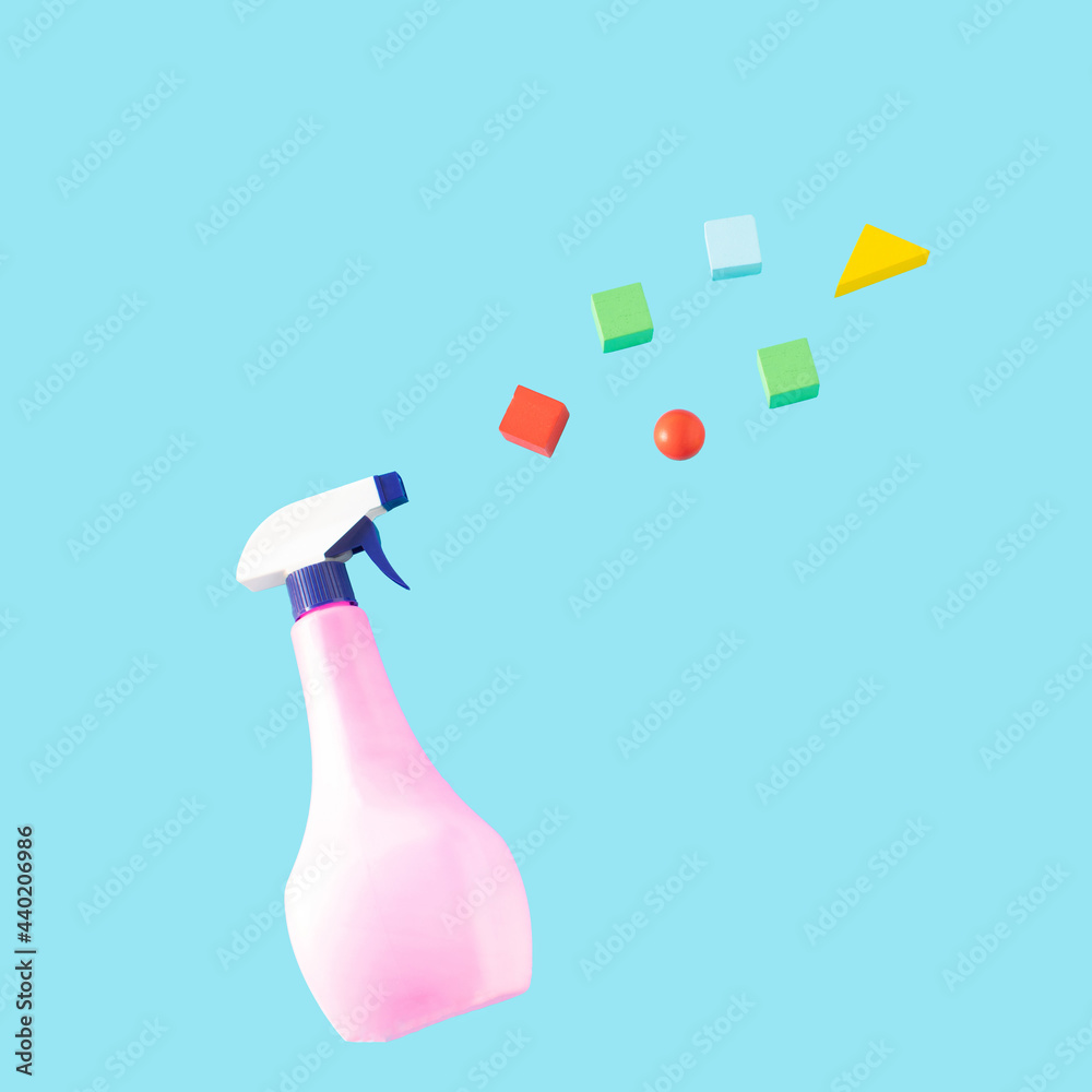Clean bottle and kids wooden objects. Clean bottle and kids wooden objects.