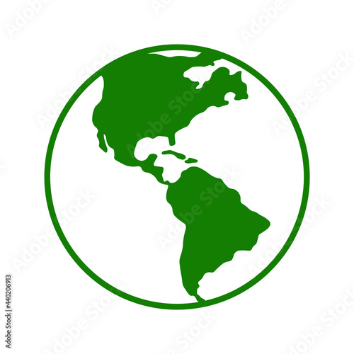 Earth icon. Globe sphere map symbol. World from space sign. North and south america atlas geography. Web application interface internet button. Vector illustration image.