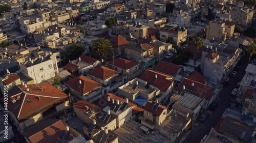 Flying above south Tel Aviv in Israel, Hatikva area, 4k aerial drone footage photo