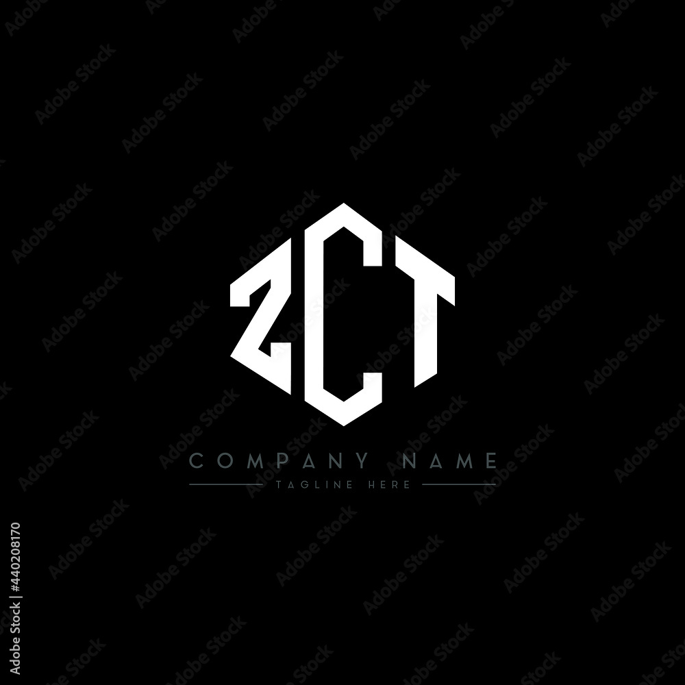 ZCT letter logo design with polygon shape. ZCT polygon logo monogram. ZCT cube logo design. ZCT hexagon vector logo template white and black colors. ZCT monogram, ZCT business and real estate logo. 