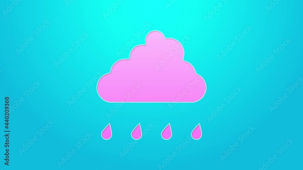 Pink line Cloud with rain icon isolated on blue background. Rain cloud precipitation with rain drops. 4K Video motion graphic animation Pink line Cloud with rain icon isolated on blue background. Rain cloud precipitation with rain drops. 4K Video motion graphic animation