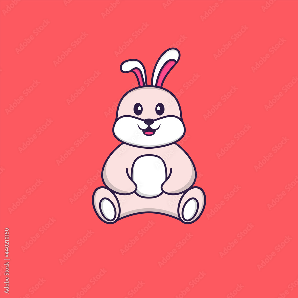 Obraz premium Cute rabbit is sitting. Animal cartoon concept isolated. Can used for t-shirt, greeting card, invitation card or mascot. Flat Cartoon Style