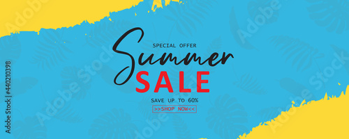 Summer sale banner with tropical leaf theme