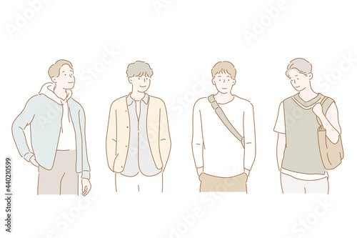 Stylish man casual fashion. hand drawn style vector design illustrations.