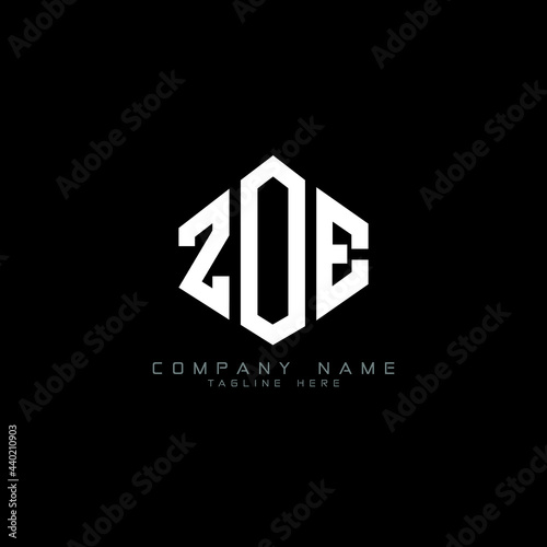 ZOE letter logo design with polygon shape. ZOE polygon logo monogram. ZOE cube logo design. ZOE hexagon vector logo template white and black colors. ZOE monogram, ZOE business and real estate logo.  photo